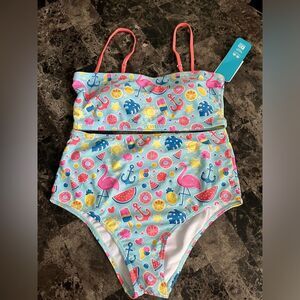 Women’s Graphic Convertible Flamingo‎  High Rise Blue Bikini